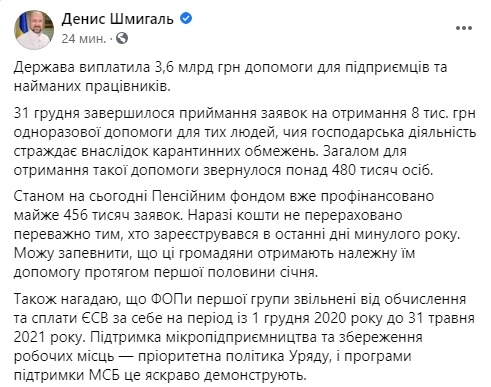 Шмигаль назвав кількість осіб, які отримають карантинні 8 тисяч гривень