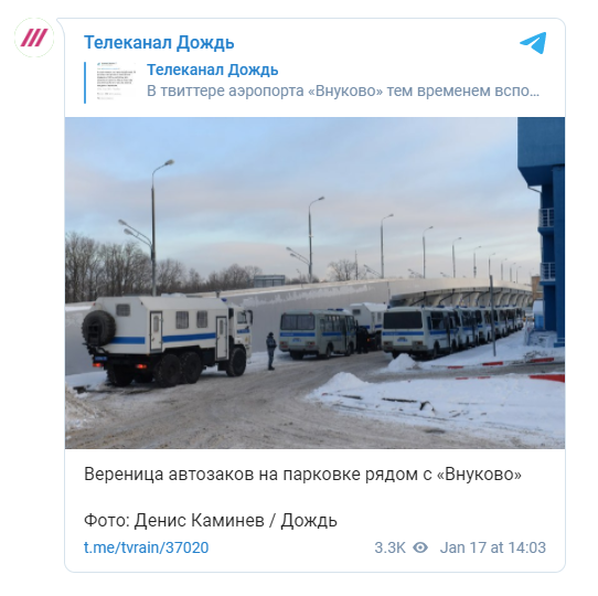 Навальний вилетів до Москви. У "Внуково" стягнули автозаки, рейси скасовують через негоду